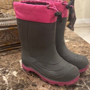 Kamik Grey and Pink Kids' Waterproof Rain Boots